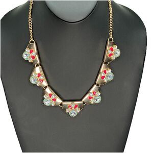 BaubleBar Necklace Rhinestone Blue and Pink Gold Tone Statement Signed Y2K